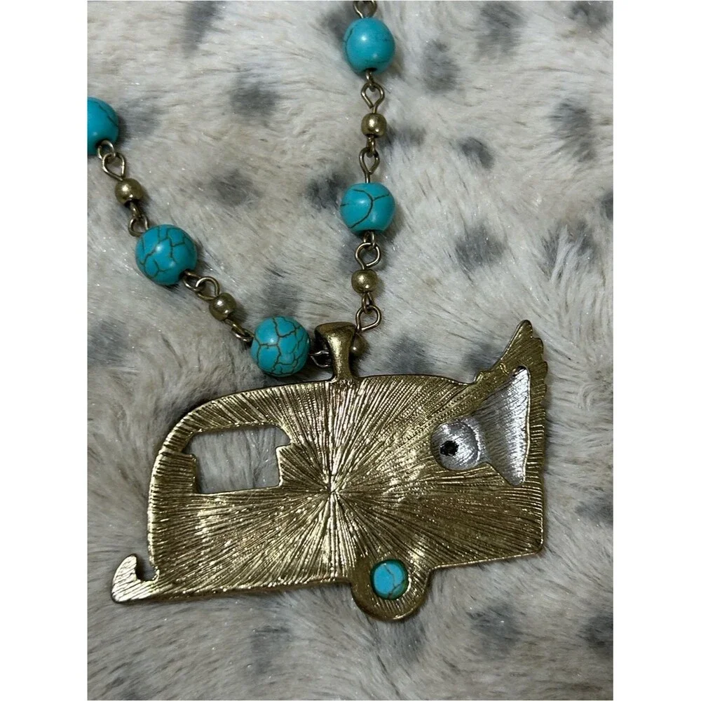 Turquoise Bead Necklace Gone Junk'n Camper 34” + extender